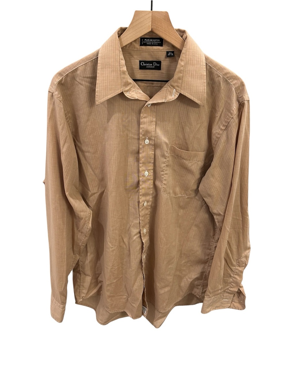 Vintage Christian Dior Monsieur Button Down Dress Shirt Tan Size 16.5 34/35